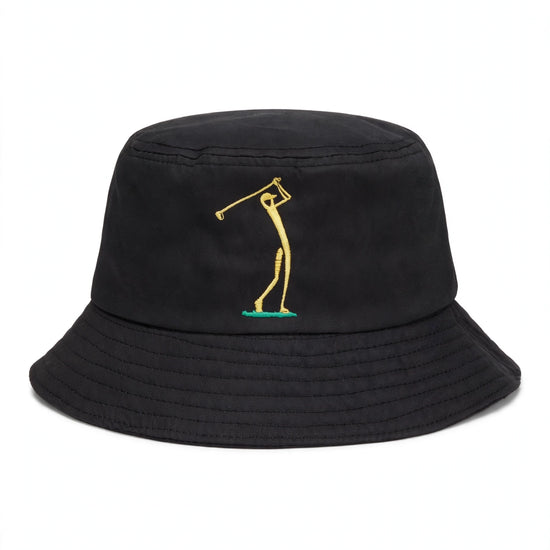 Golf Guy Stick Man Bucket Hat Black Gold top