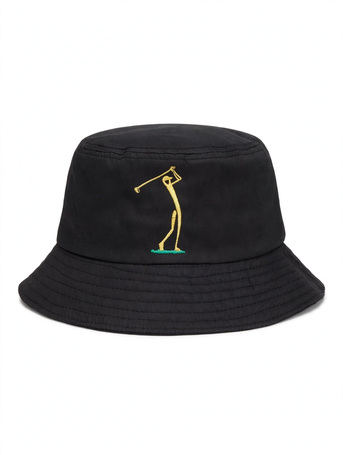 Golf Guy Stick Man Bucket Hat Black Gold top