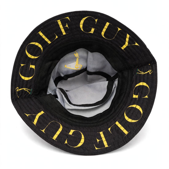 Golf Guy Stick Man Bucket Hat Black Gold underbrim