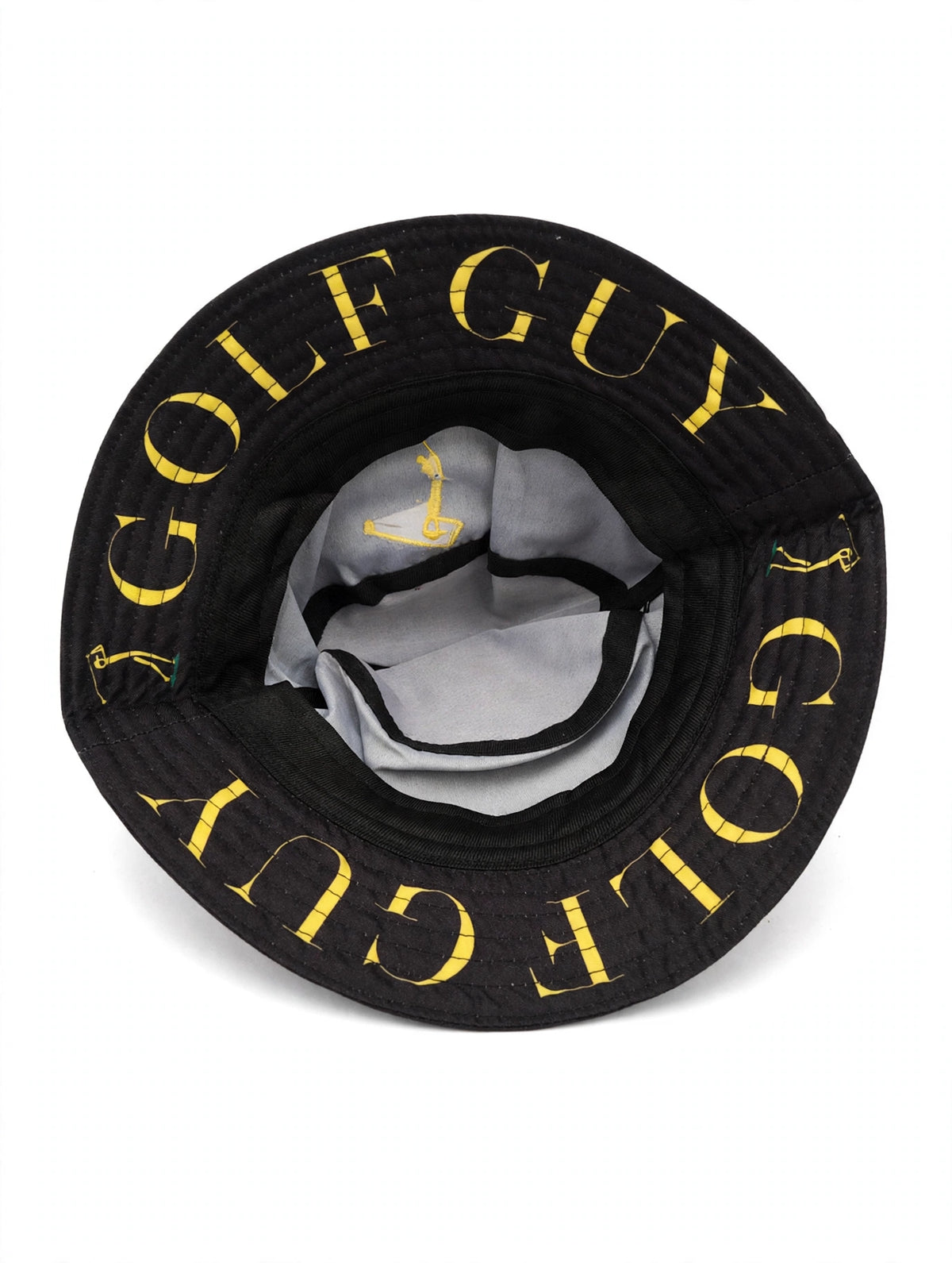 Golf Guy Stick Man Bucket Hat Black Gold underbrim