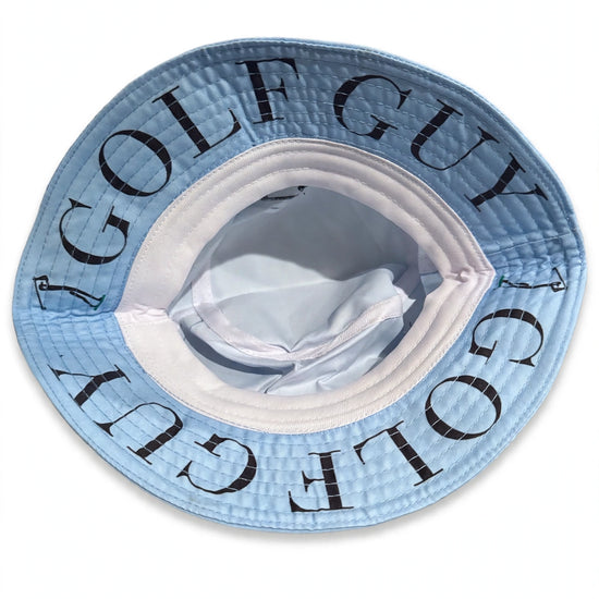 Golf Guy Stick Man Bucket Hat Carolina Blue underbrim