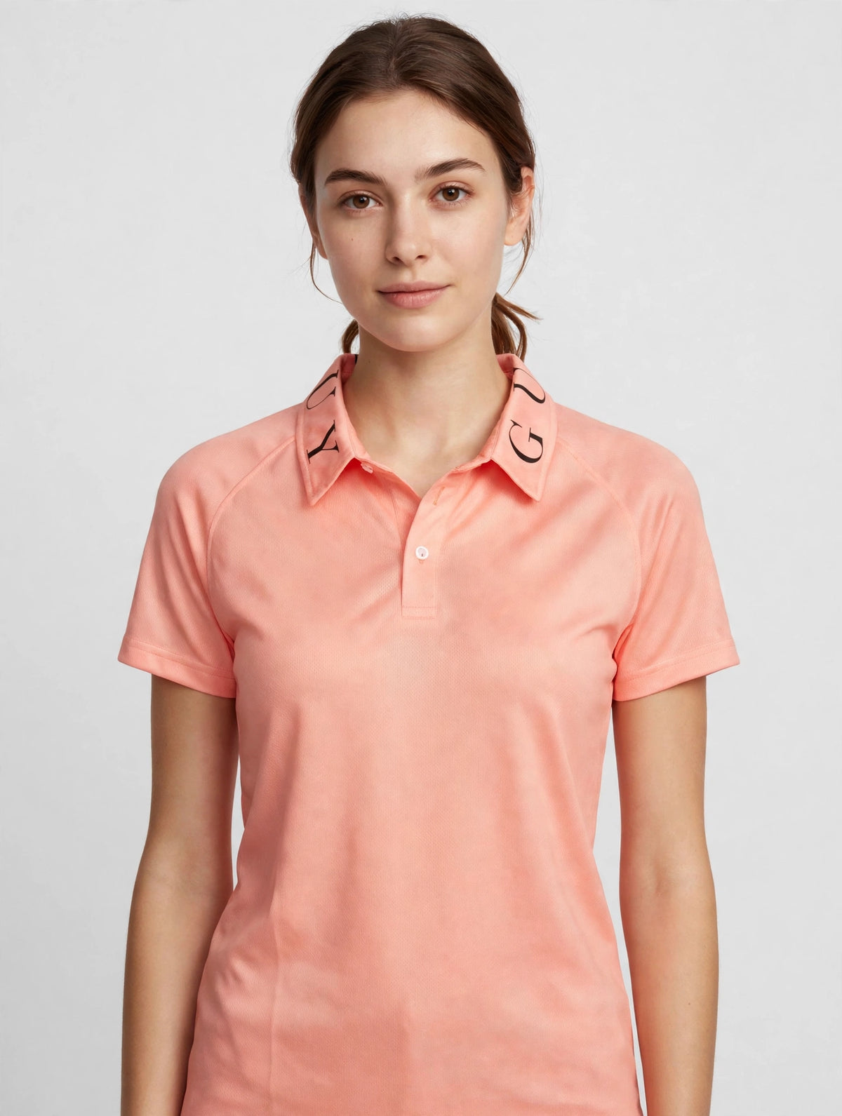Golf Guy Women's Polo - Peach, on model