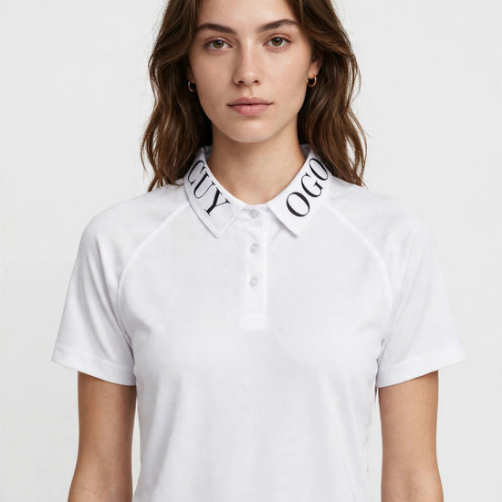 Golf Guy Women's Polo - White/Black Collar, on model