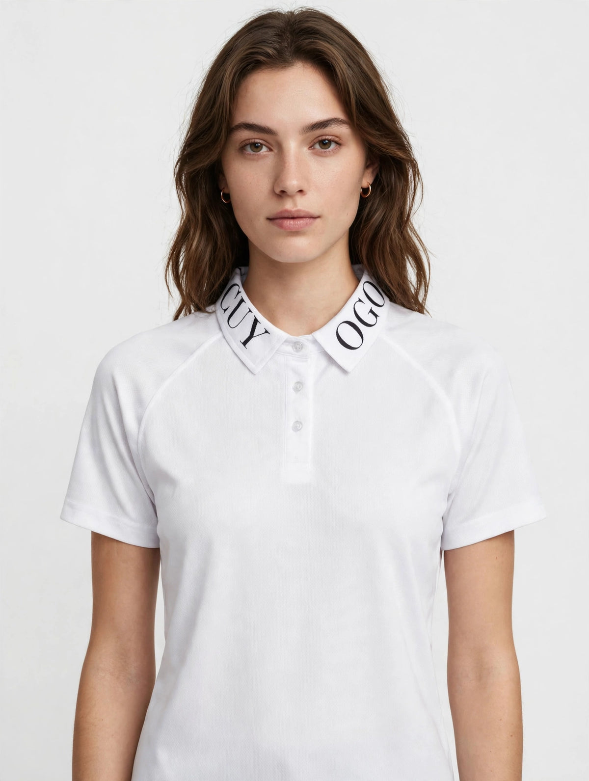 Golf Guy Women's Polo - White/Black Collar, on model